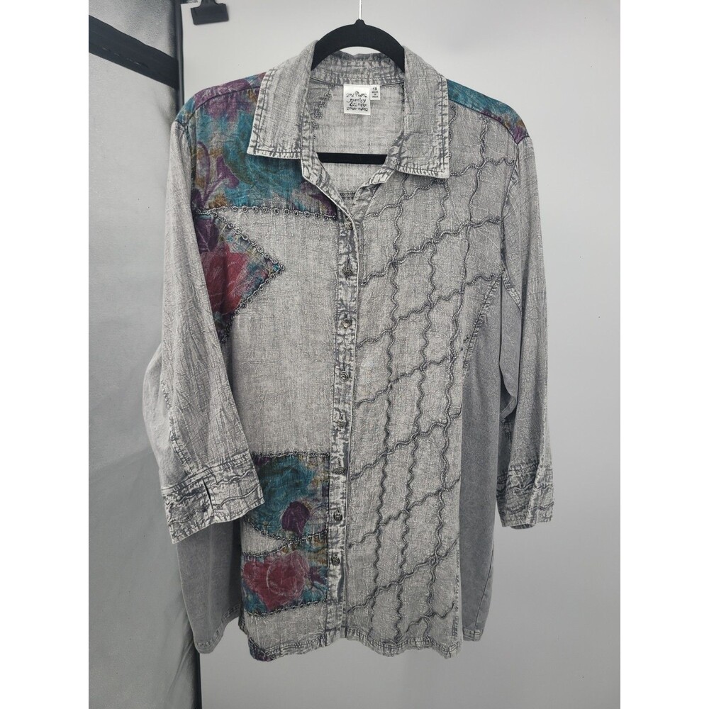 Paisley & Sage Boho Shirt Sz 1X Patchwork Bohemian Indie Embroidered Whimsi